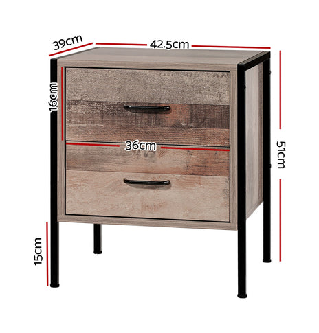 Artiss Bedside Table Drawers Nightstand Metal Oak
