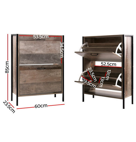 Artiss 12 Pair Wooden Vintage Shoe Rack Storage Cabinet - Wood