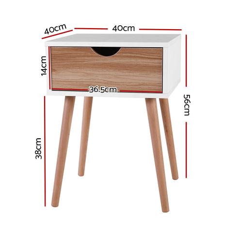 Artiss Bedside Tables Drawers Side Table Storage Cabinet Nightstand Solid Wood Legs Bedroom White
