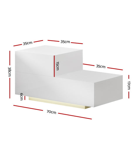Artiss Bedside Tables 2 Drawers Side Table RGB LED High Gloss Nightstand White