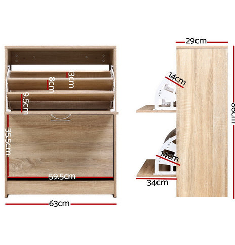 Artiss Shoe Cabinet Shoes Storage Rack 24 Pairs Organiser Shelf Cupboard Oak