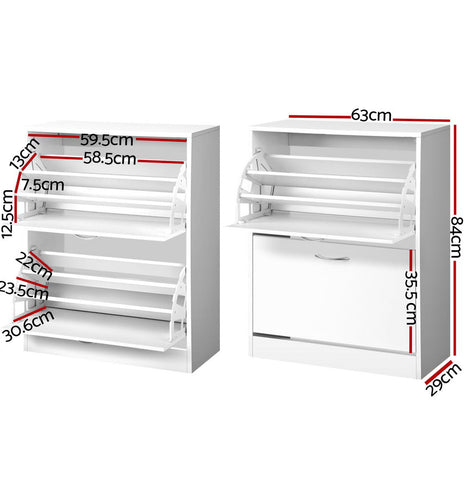 Artiss 2 Door Shoe Cabinet - White