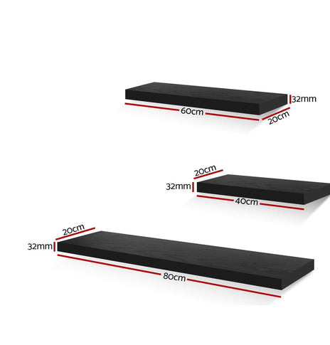Artiss 3 Piece Floating Wall Shelves - Black
