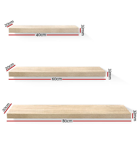 Artiss 3pcs Wall Floating Shelf Set DIY Mount Storage Book Display Rack Oak