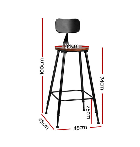 Set of 2 Artiss Bar Stools Pinewood Metal - Black and Wood