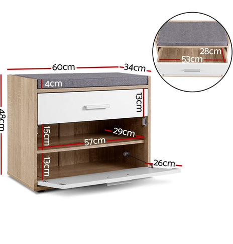 Artiss Shoe Cabinet Bench Shoes Storage Organiser Rack Fabric Seat Wooden Cupboard Up to 8 pairs