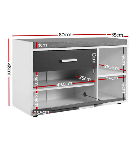 Artiss Shoe Cabinet Bench Shoes Storage Organiser Rack Wooden Cupboard Fabric Seat Adjustable Shelf