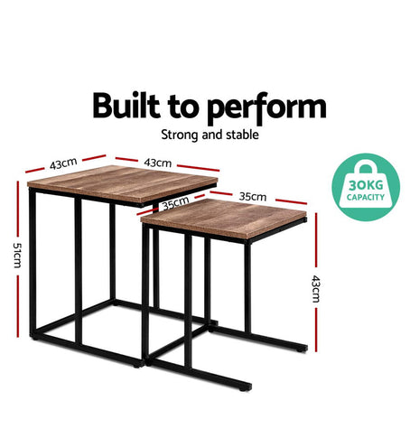 Artiss Coffee Table Nesting Side Tables Wooden Rustic Vintage Metal Frame