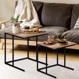 Artiss Coffee Table Nesting Side Tables Wooden Rustic Vintage Metal Frame