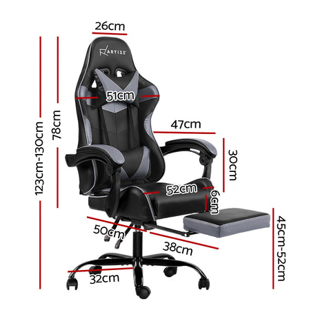 Artiss Office Chair Gaming Chair Computer Chairs Recliner PU Leather Seat Armrest Footrest Black Grey