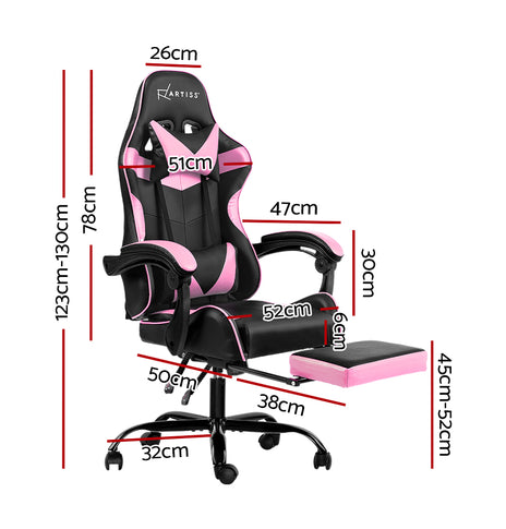 Artiss Office Chair Gaming Chair Computer Chairs Recliner PU Leather Seat Armrest Footrest Black Pink