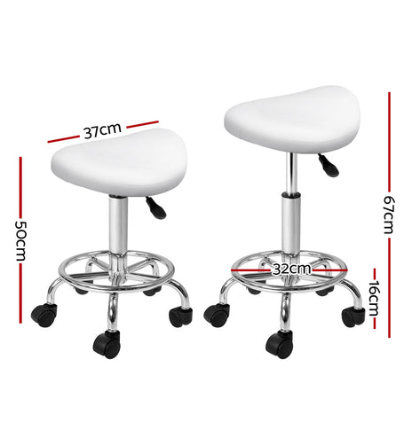 Artiss Saddle Salon Stool White PU Swivel Barber Hair Dress Chair Hydraulic Lift