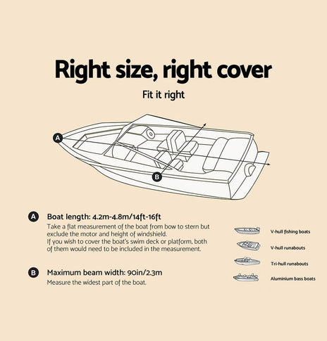 14 - 16 foot Waterproof Boat Cover - Grey