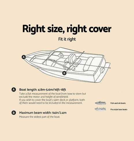 16 - 18.5 foot Waterproof Boat Cover - Grey