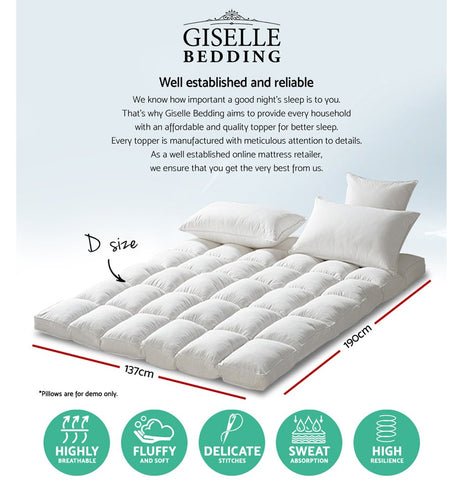 Giselle Double Mattress Topper Pillowtop 1000GSM Microfibre Filling Protector