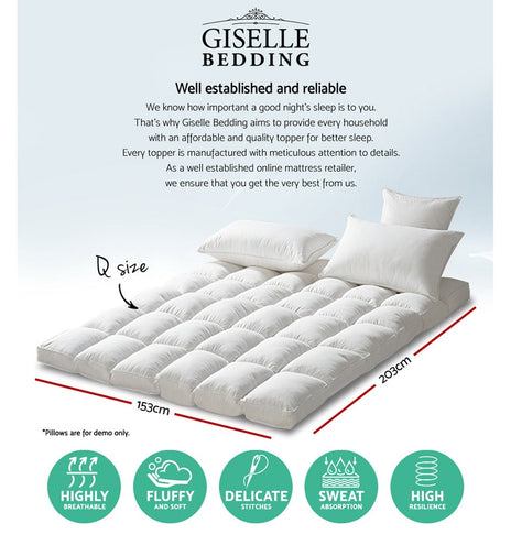 Giselle Queen Mattress Topper Pillowtop 1000GSM Microfibre Filling Protector