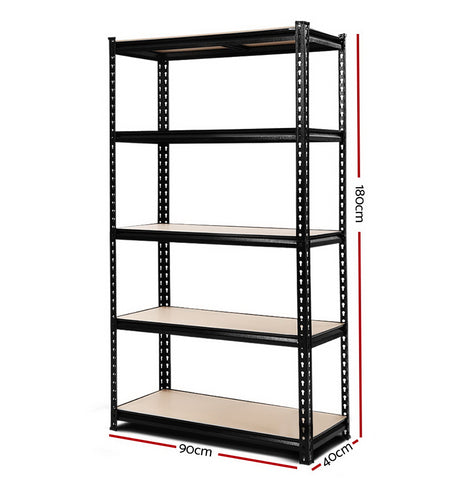 1.8M 5-Shelves Steel Warehouse Shelving Racking Garage Storage Rack Black