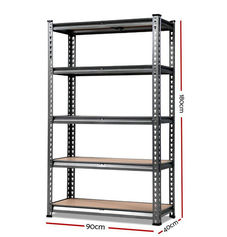 1.8M 5-Shelves Steel Warehouse Shelving Racking Garage Storage Rack Grey