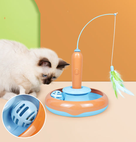 2 In 1 Pet Cat Toy With Feather For Self-play Cat Turntable Pets Supplies Cat Toy Toys Cats Items Products