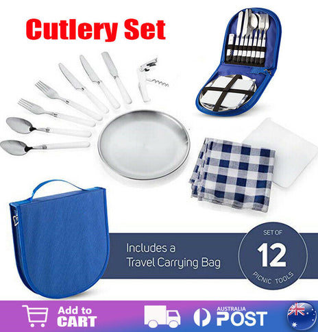 13PCS Camping Cutlery Set Portable Carry Pack Stainless Steel Outdoor Random Color
